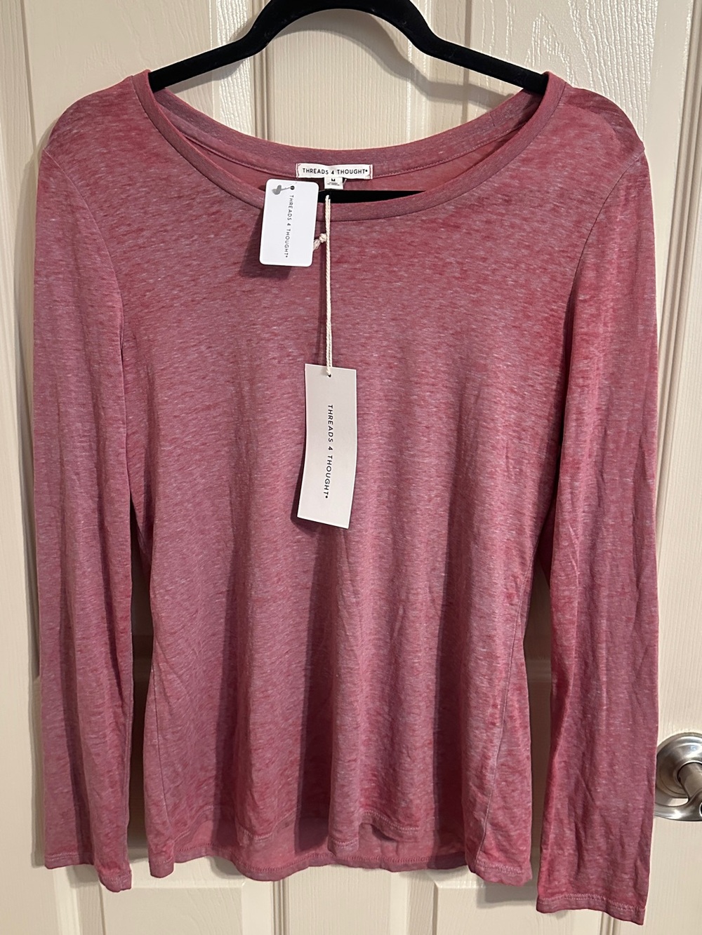 Threads 4 Thought Long-Sleeve Scoop Neck Top, Heather Dusty Pink, Sz M, NWT